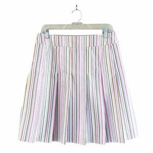J. Crew Pleated White Striped Cotton Skirt, Sz 8
